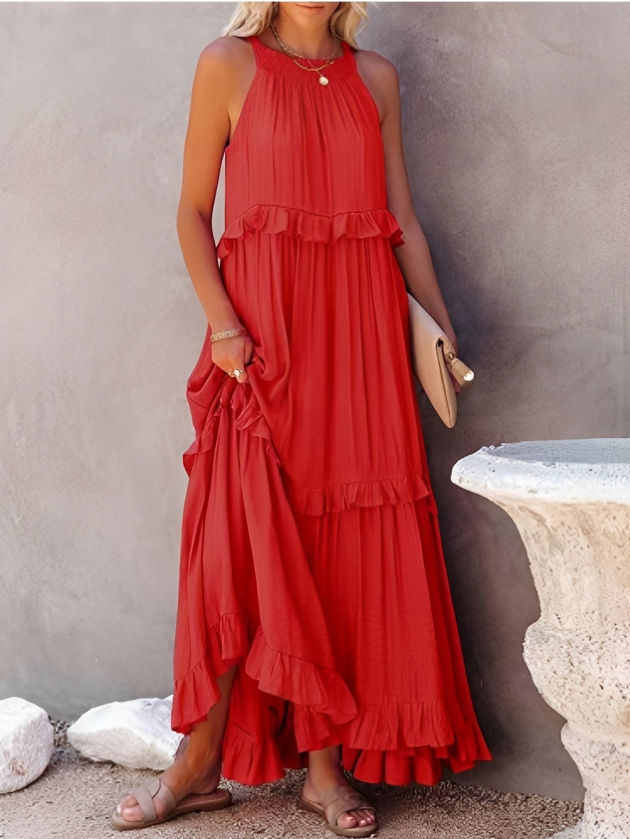 Zanna - Elegantes ärmelloses Kleid mit Volants für Frauen