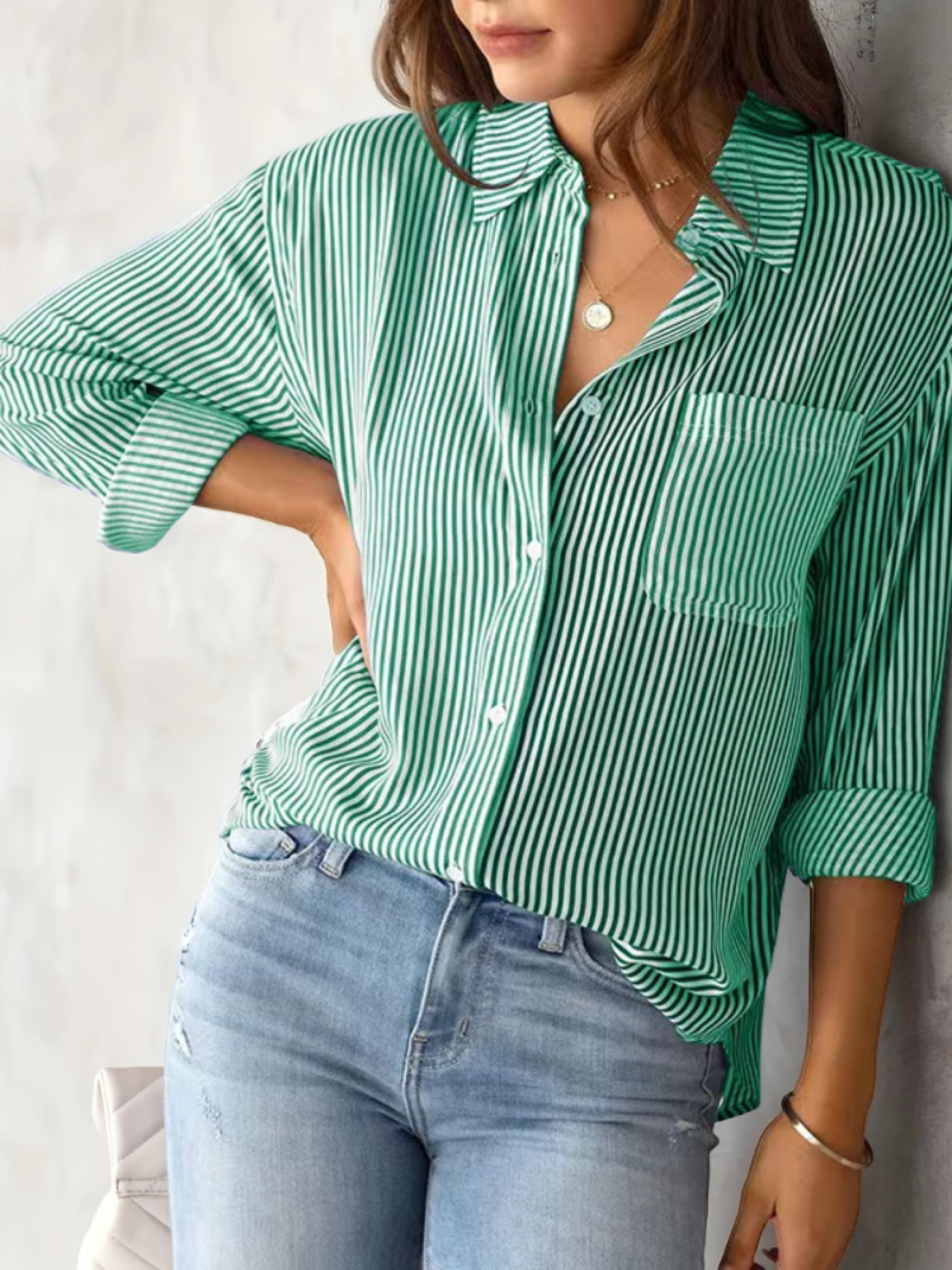 Nancy - Langes ärmelloses gestreiftes Freizeit-T-Shirt für Damen