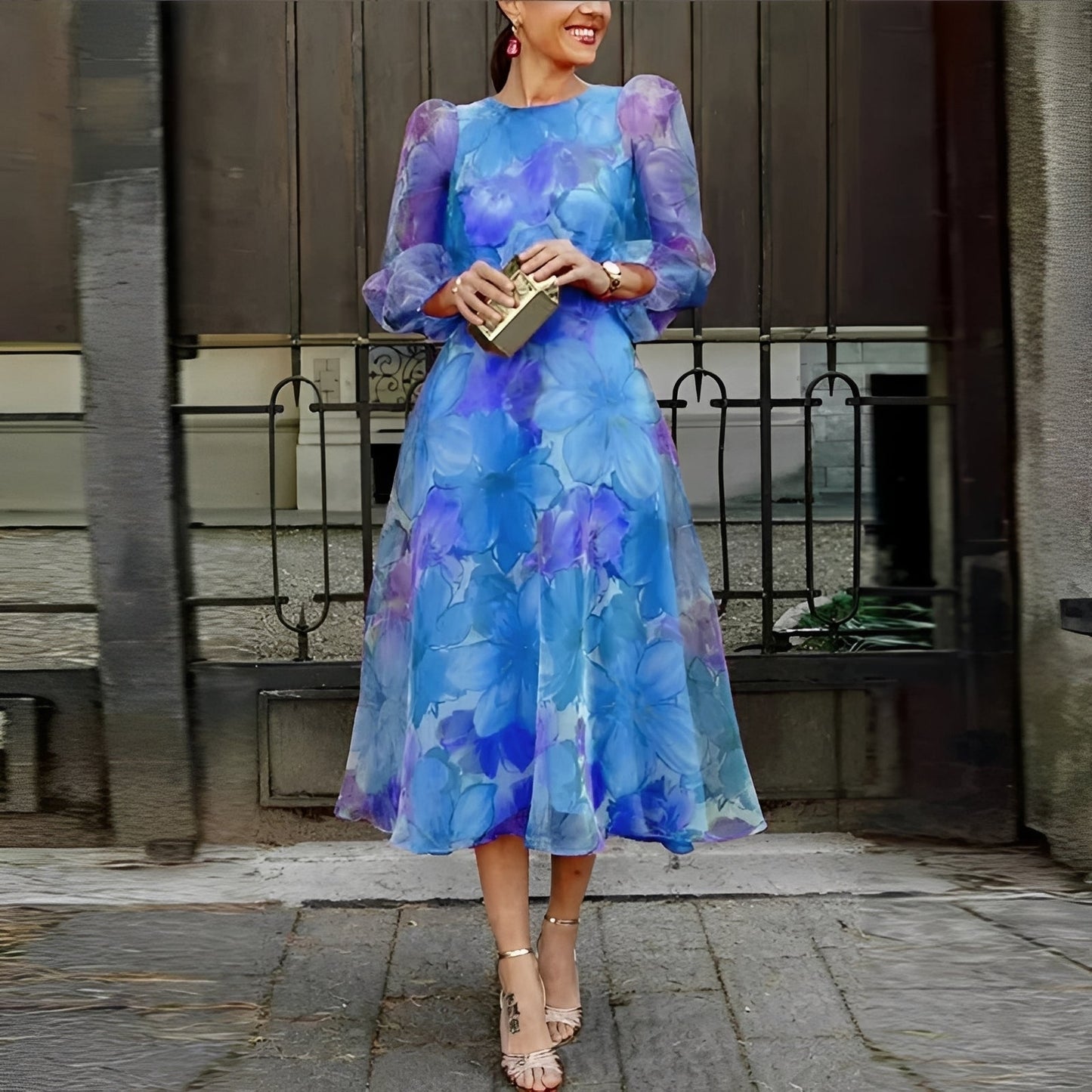 Shelley - Elegantes Midi-Kleid mit Blumenmuster für Frauen