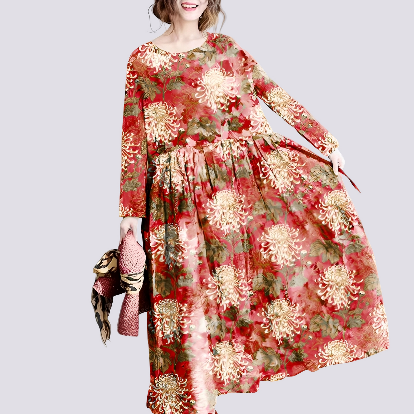 Terry - Lange elegante Maxikleid mit Blumenmuster für Frauen