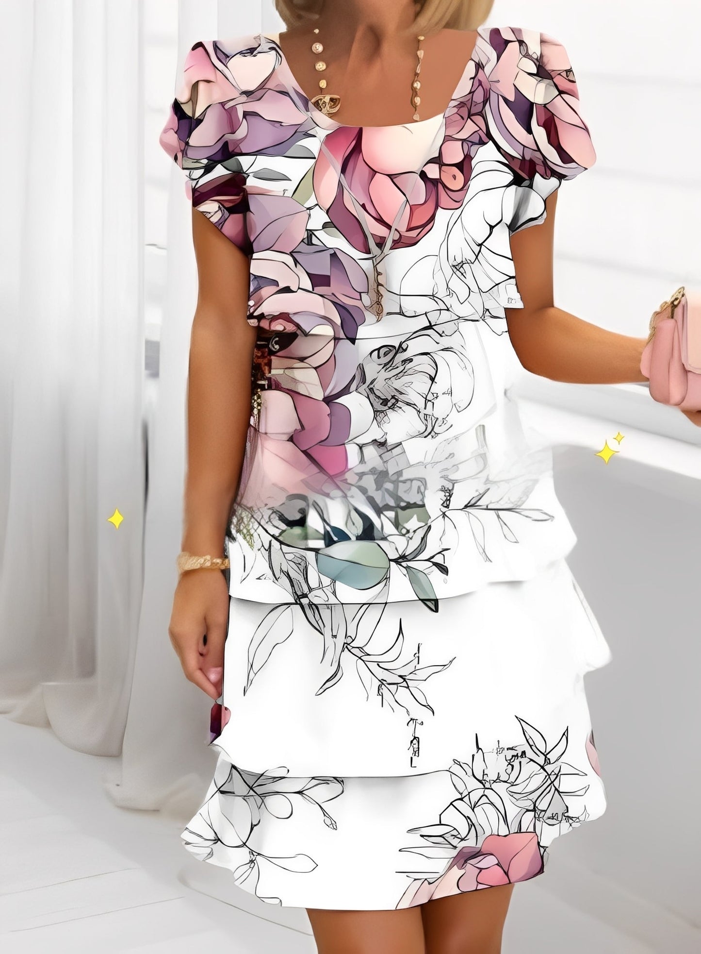 Caroline - Elegantes Kurzarm-Kleid mit Volants für Frauen