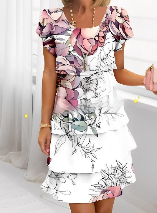 Caroline - Elegantes Kurzarm-Kleid mit Volants für Frauen