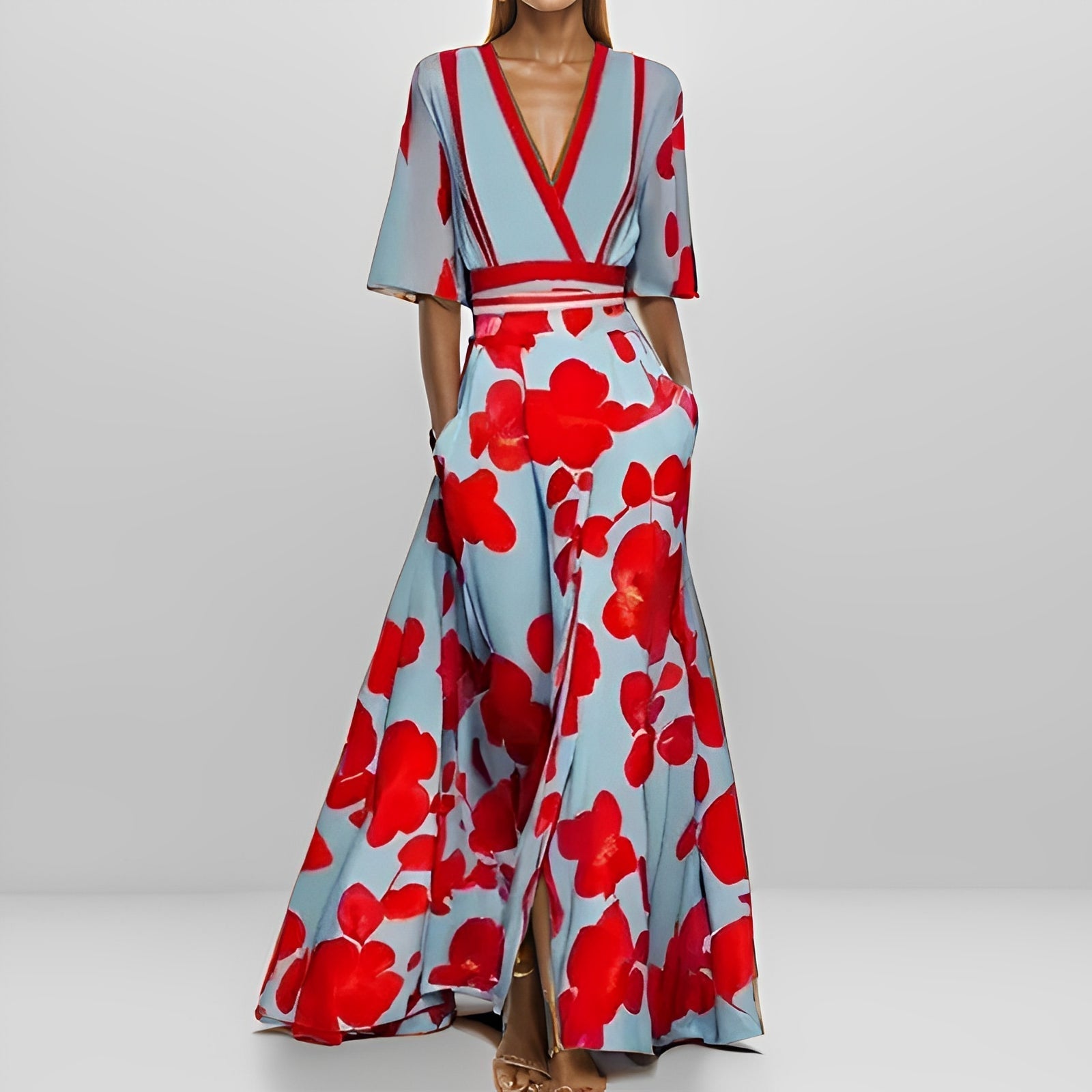 Delores - Langkleid mit Blumenmotiv und langen Ärmeln