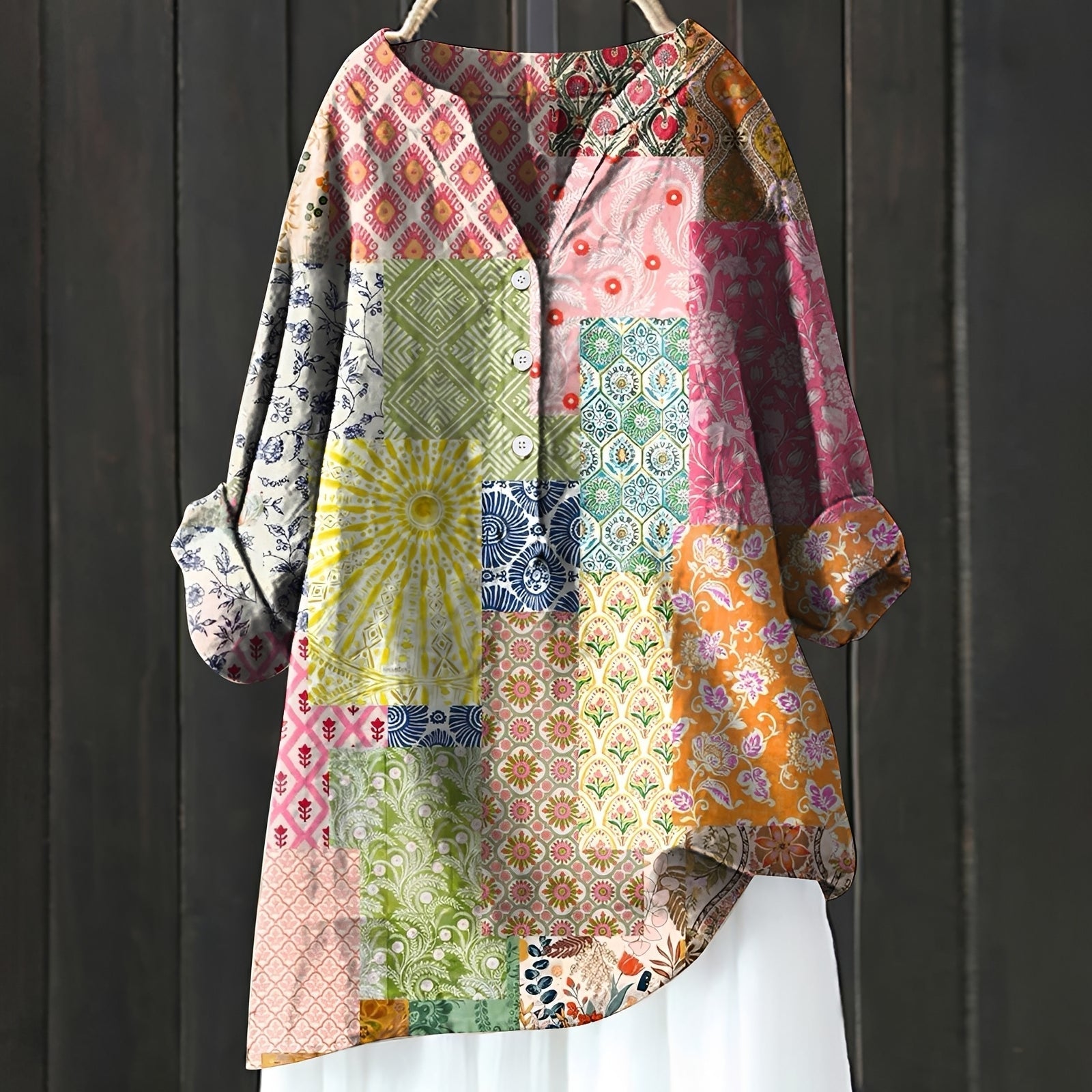 Annie - Elegante Bluse mit Blumenmuster und halber Knopfleiste für Frauen