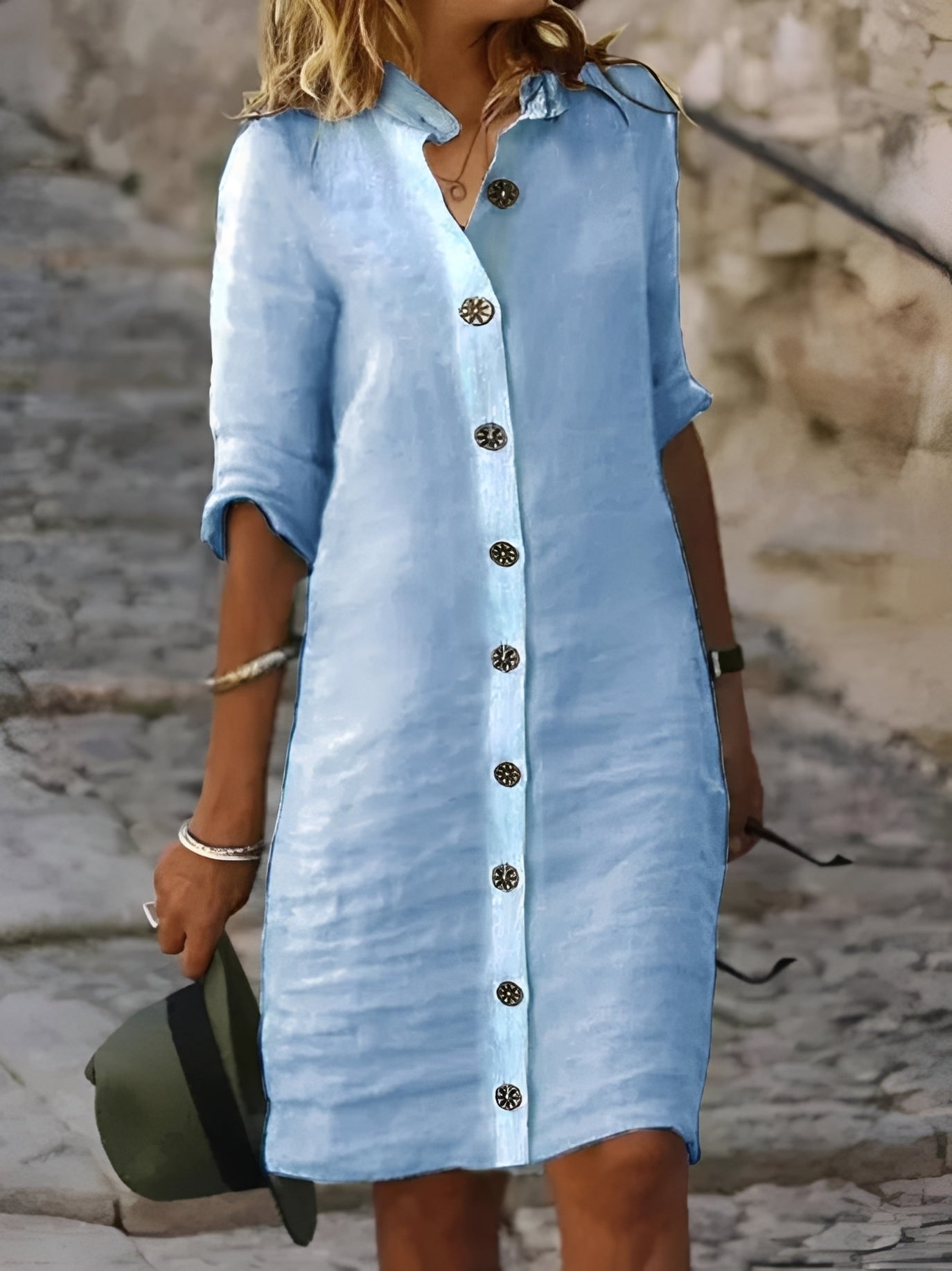 Paula - Lässiges Hemdkleid mit halblangen Ärmeln für Damen
