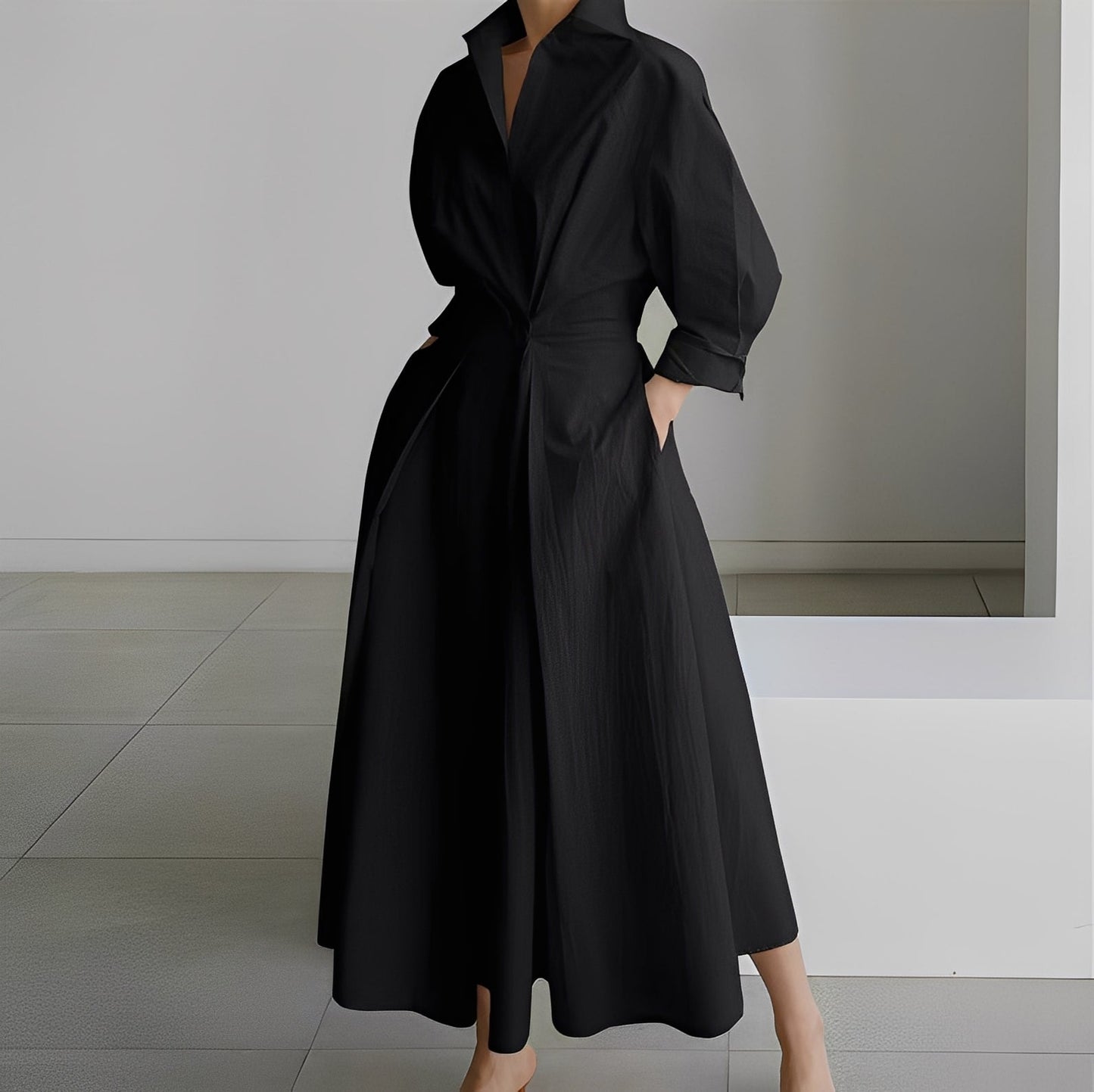 Lavina - Bequemes Frauenkleid mit langen Ärmeln und Taschen