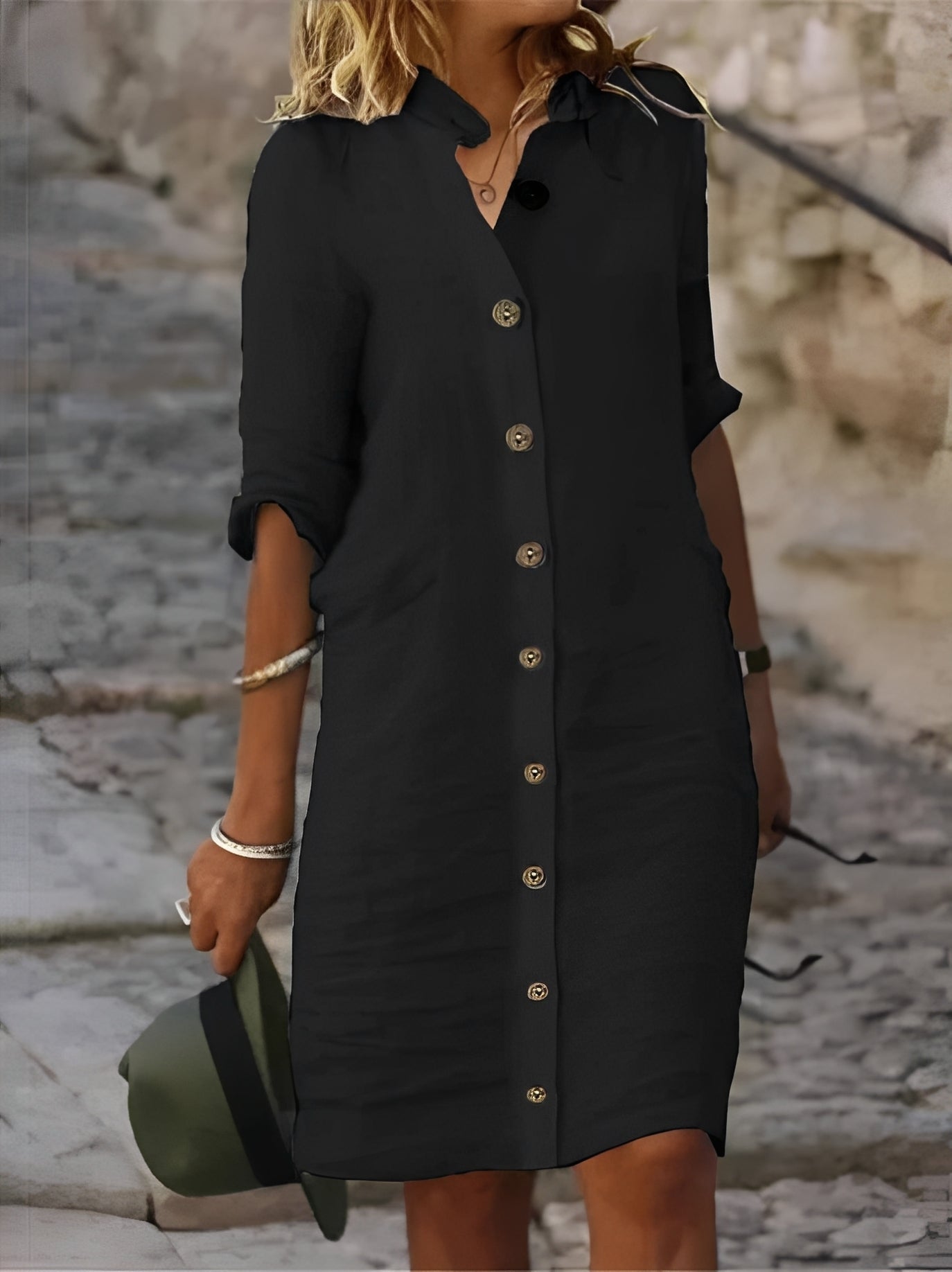Paula - Lässiges Hemdkleid mit halblangen Ärmeln für Damen