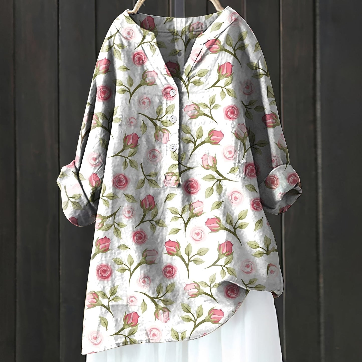 Annie - Elegante Bluse mit Blumenmuster und halber Knopfleiste für Frauen