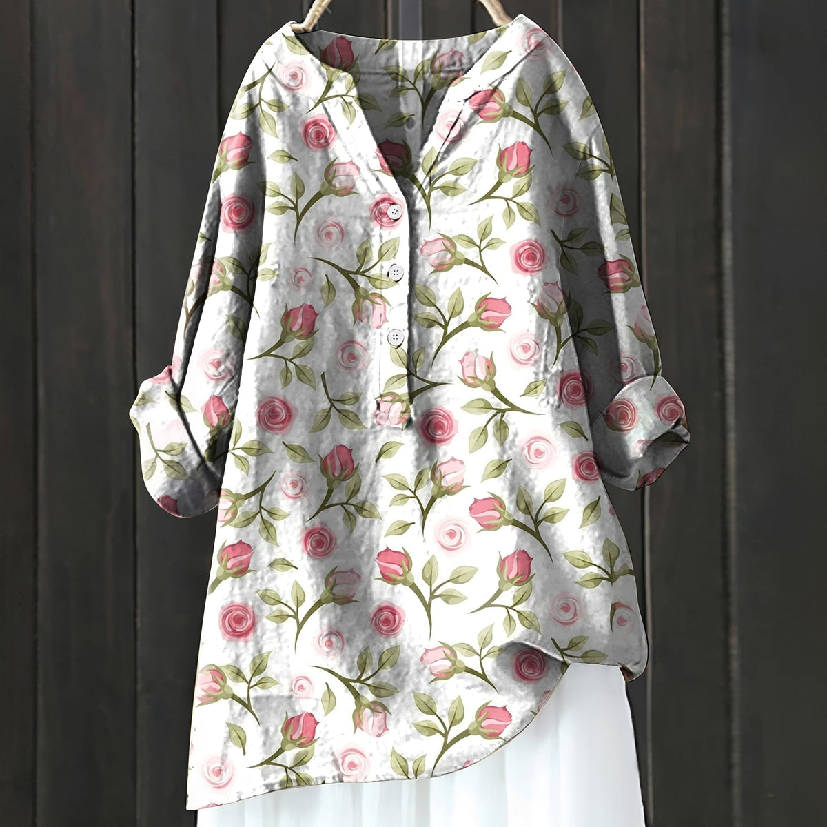 Annie - Elegante Bluse mit Blumenmuster und halber Knopfleiste für Frauen