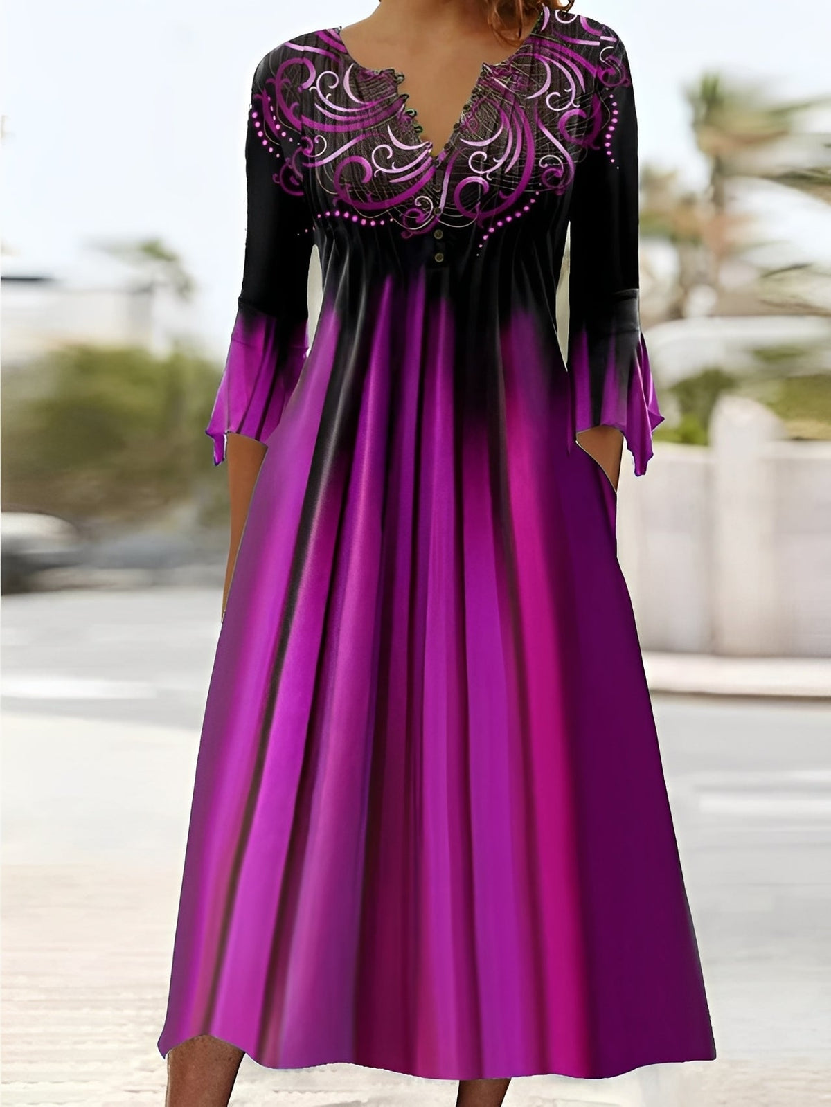 Bonnie - Elegantes Midi-Kleid mit 3/4-Ärmeln für Frauen