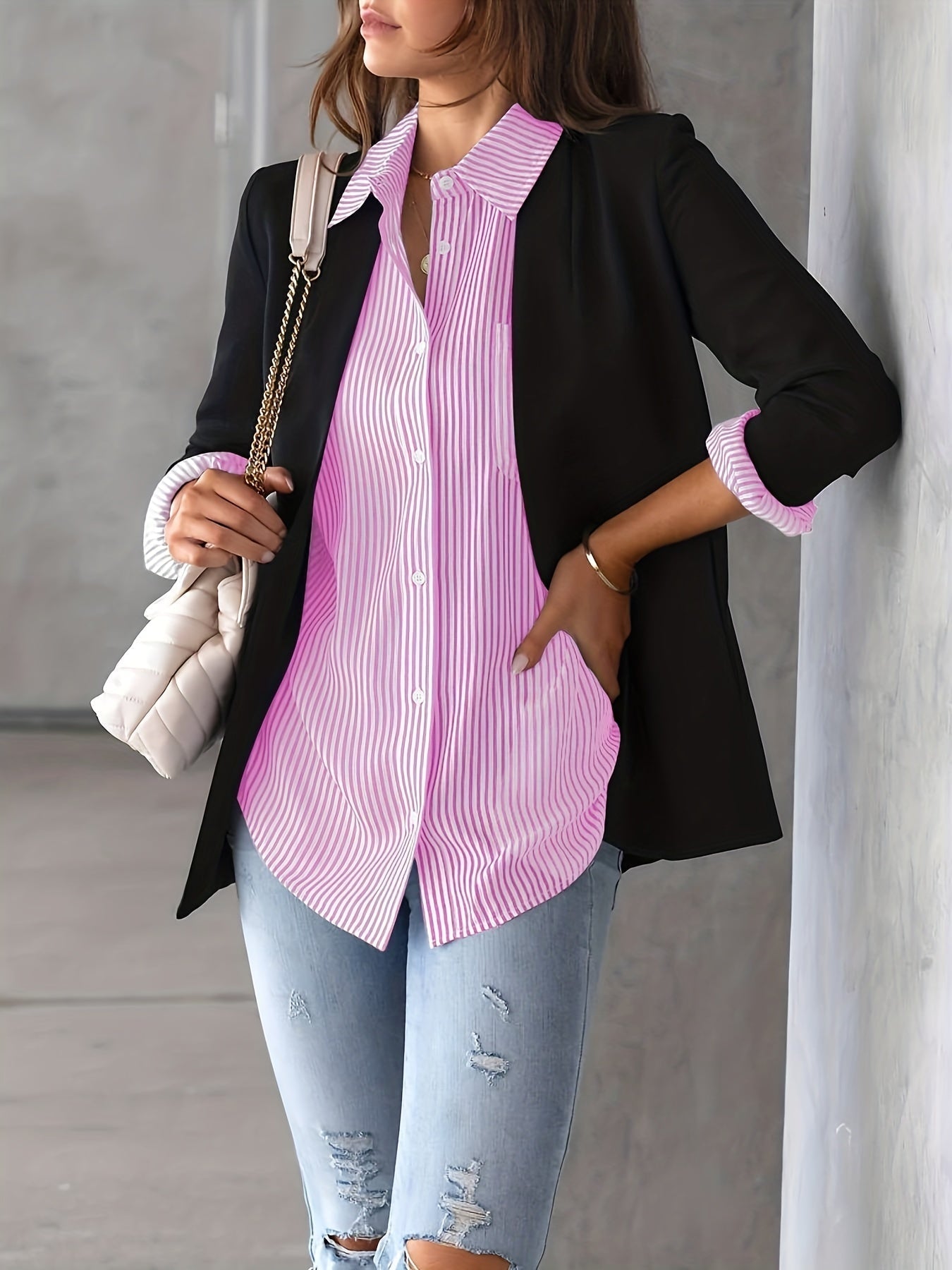 Nancy - Langes ärmelloses gestreiftes Freizeit-T-Shirt für Damen