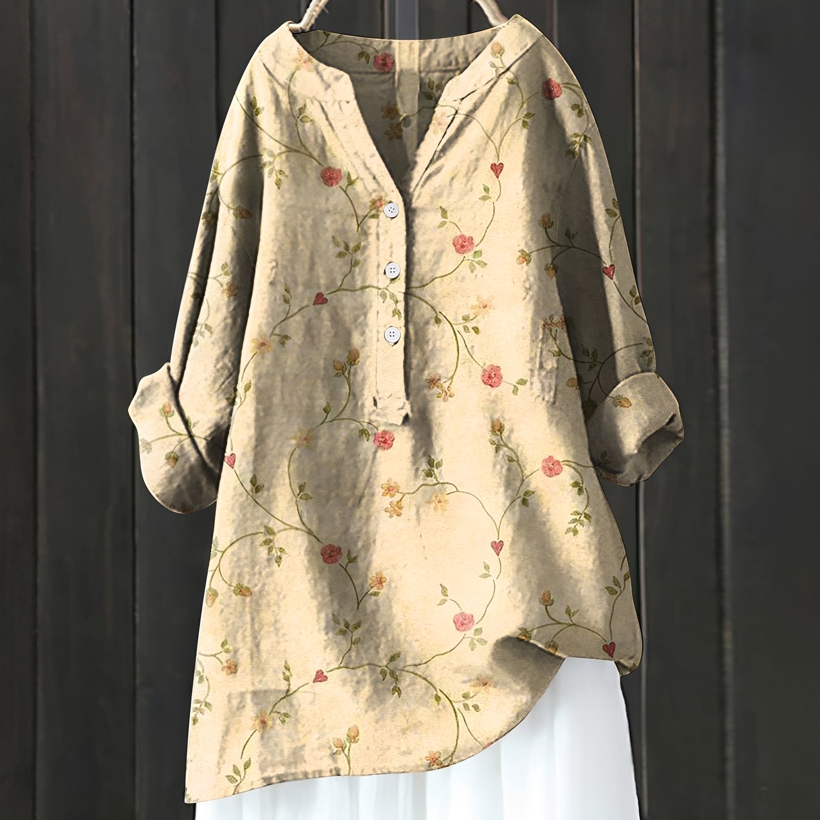 Annie - Elegante Bluse mit Blumenmuster und halber Knopfleiste für Frauen