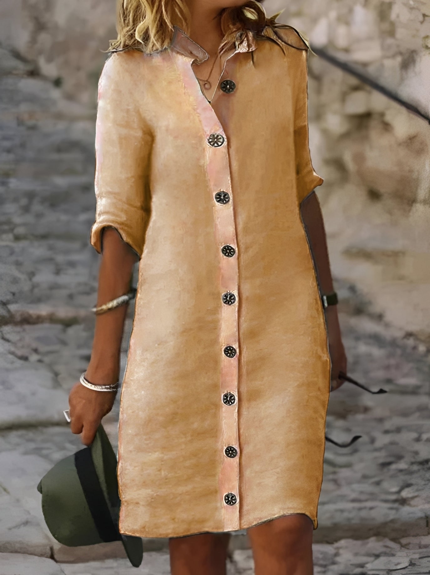 Paula - Lässiges Hemdkleid mit halblangen Ärmeln für Damen
