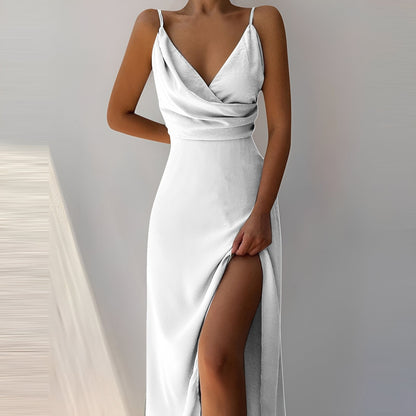 Angela - Elegantes Kleid mit Trägern und Schlitz für Frauen
