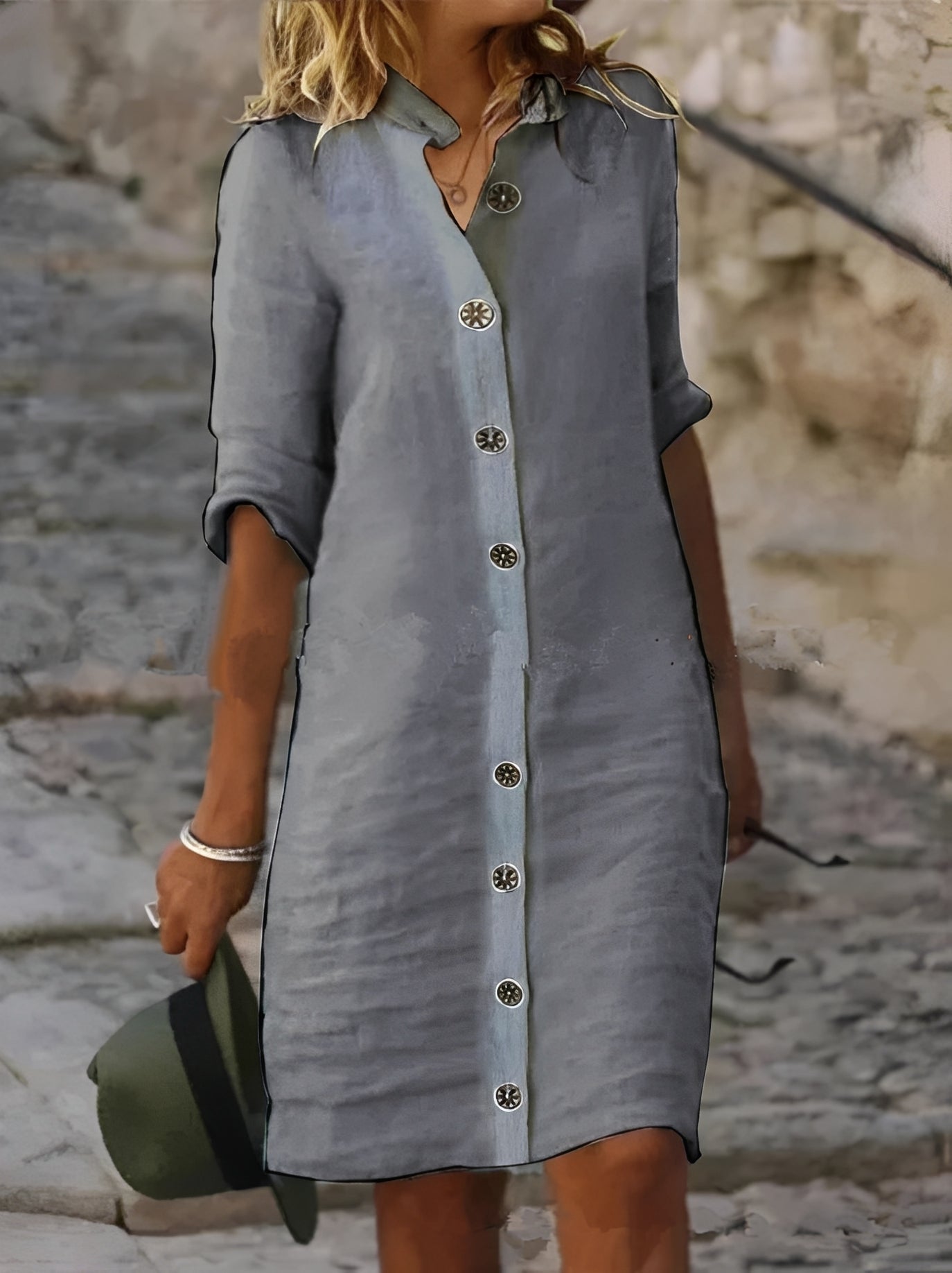 Paula - Lässiges Hemdkleid mit halblangen Ärmeln für Damen