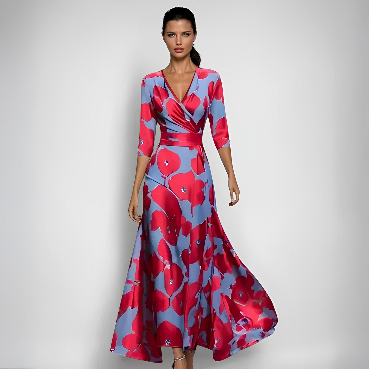 Delores - Langkleid mit Blumenmotiv und langen Ärmeln