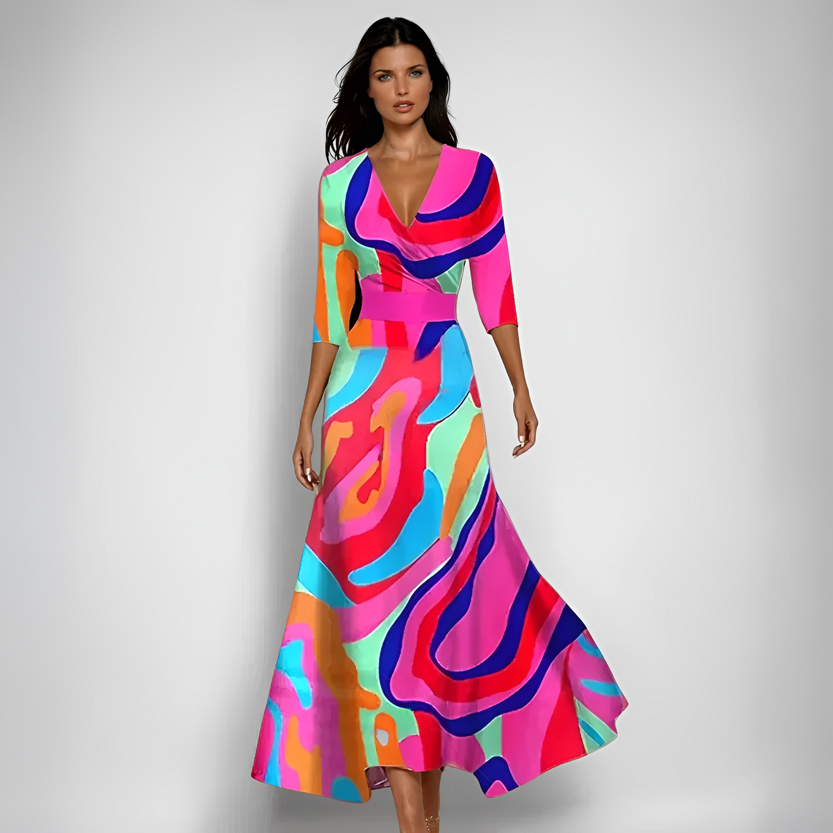 Delores - Langkleid mit Blumenmotiv und langen Ärmeln