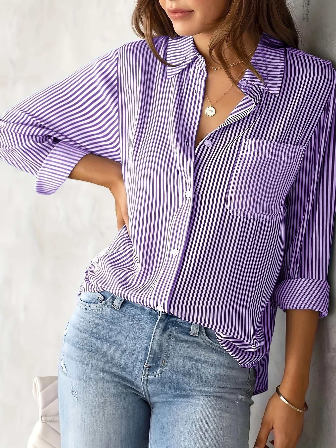 Nancy - Langes ärmelloses gestreiftes Freizeit-T-Shirt für Damen