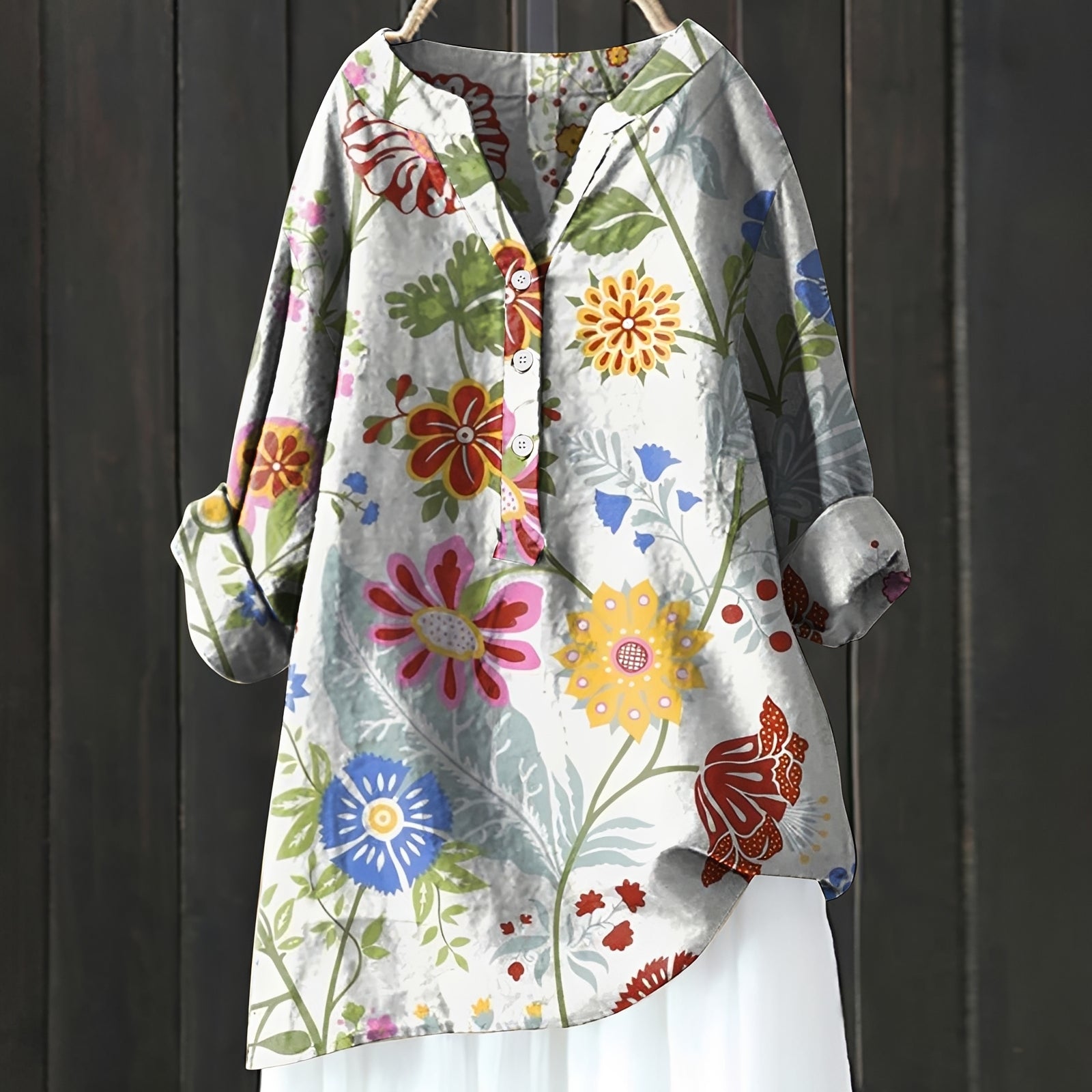 Annie - Elegante Bluse mit Blumenmuster und halber Knopfleiste für Frauen