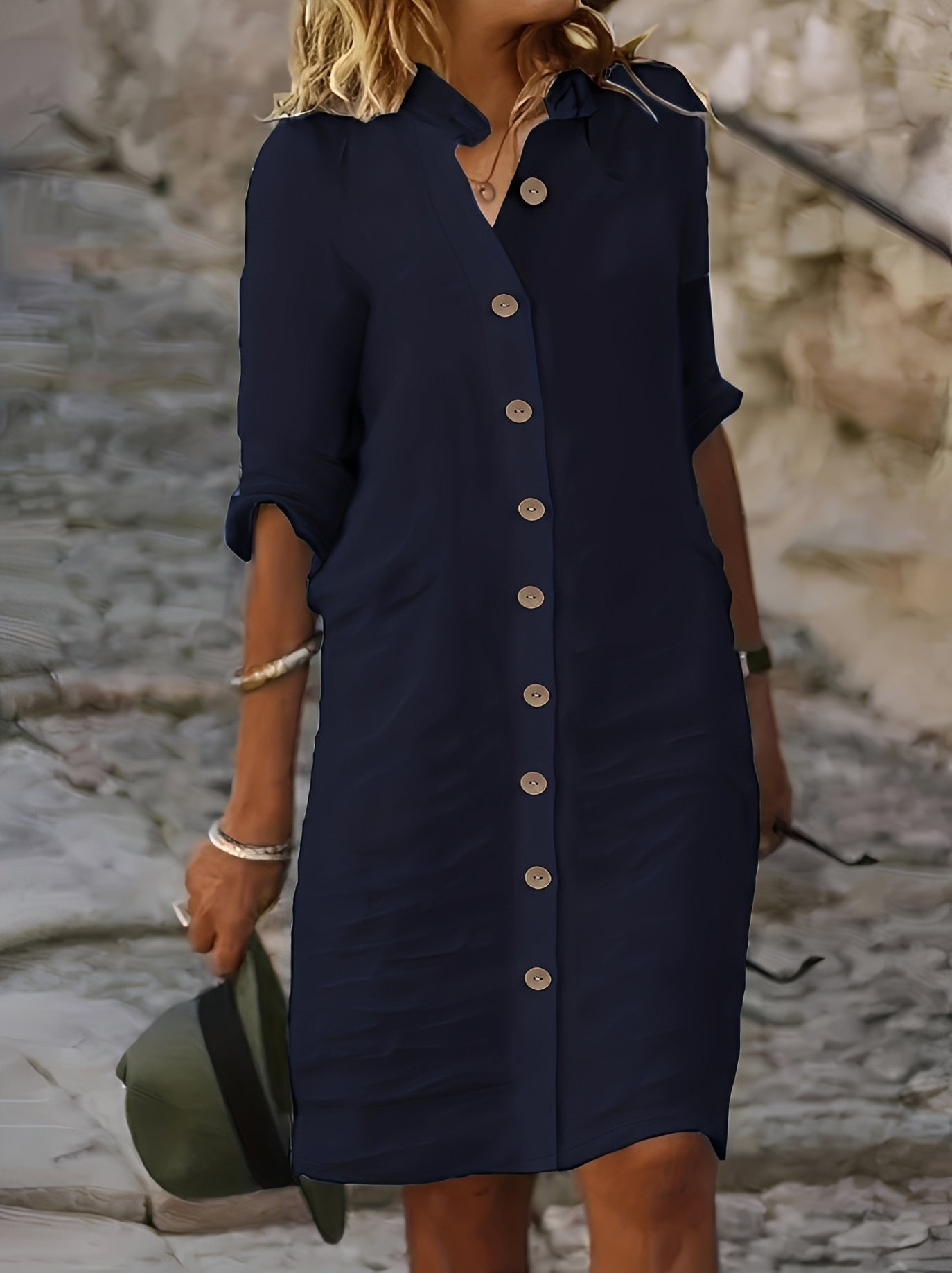 Paula - Lässiges Hemdkleid mit halblangen Ärmeln für Damen