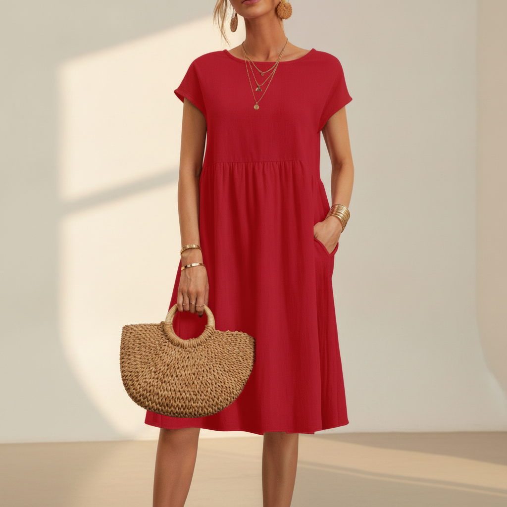 Nubia - Elegantes Rundhals-Midikleid