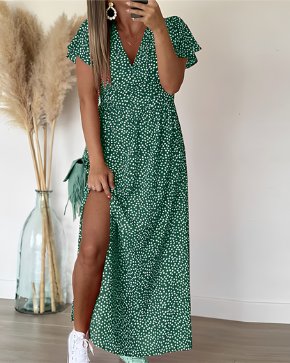 Marion - Stilvolles V-Ausschnitt- und Schlitzkleid