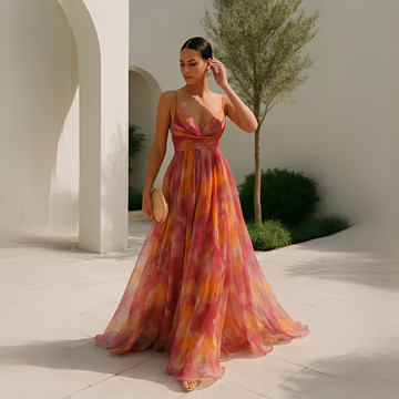 Gardania - Langes Kleid mit Blumenmuster für Frauen