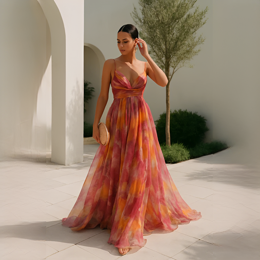 Gardania - Langes Kleid mit Blumenmuster für Frauen