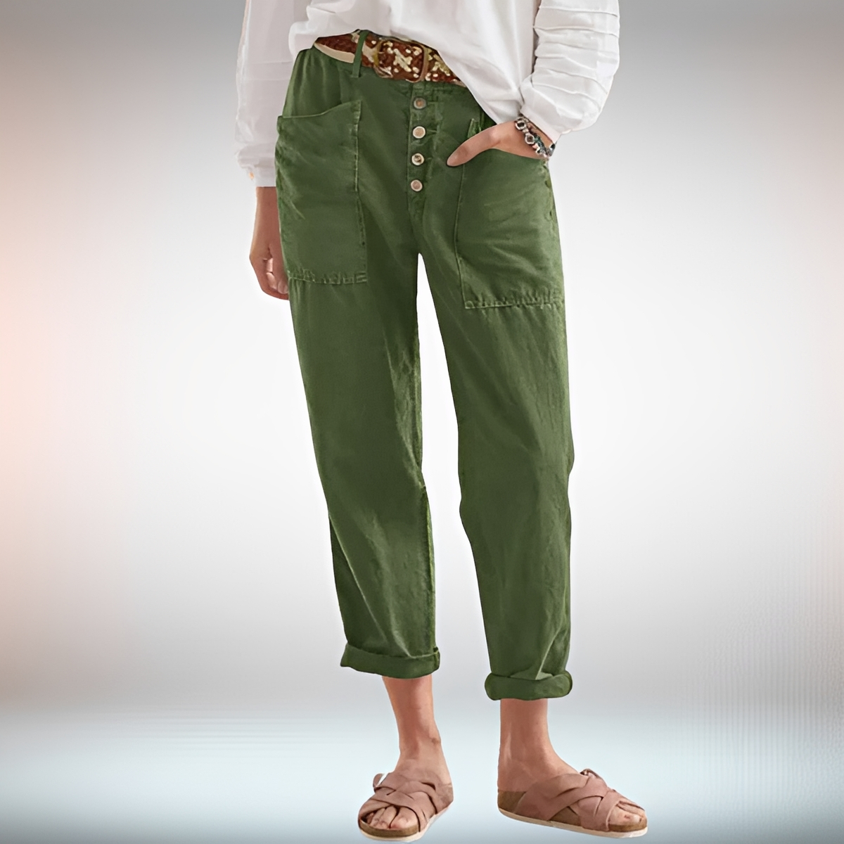 Rhonwen - Elegante, leger geschnittene Hose mit Knöpfen