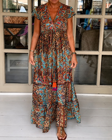 Calneshia - Elegantes Maxi-Kleid mit V-Ausschnitt