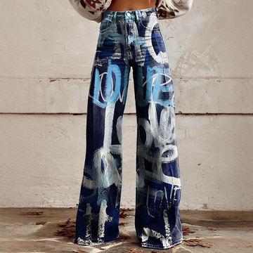 Shelley - Bequeme Weitbeinige Bedruckte Jeans