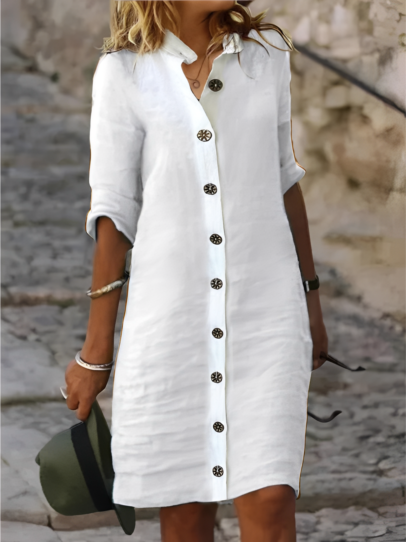 Paula - Lässiges Hemdkleid mit halblangen Ärmeln für Damen