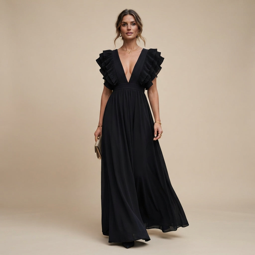 Zhallie - Stilvolles Maxikleid mit Rüschenärmeln