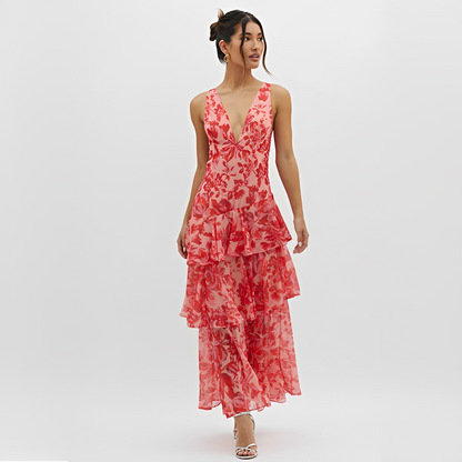 Faye - Elegantes Kleid mit fließendem Stoff, V-Ausschnitt und offenem Rücken