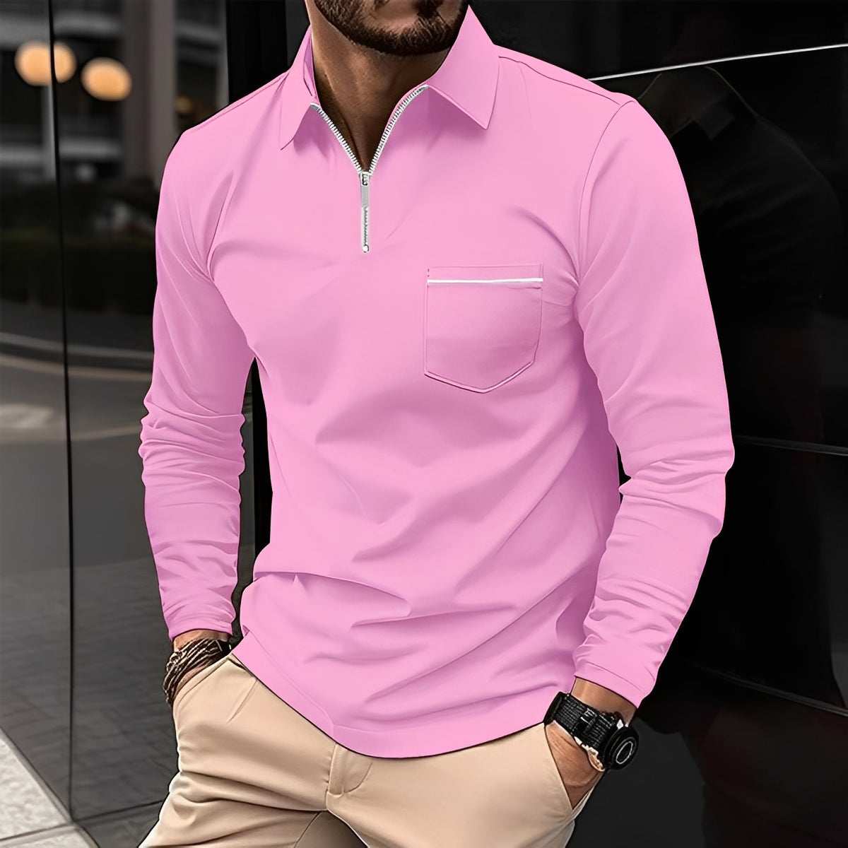 Florent - Herren-Langarm-Polo mit Reißverschluss