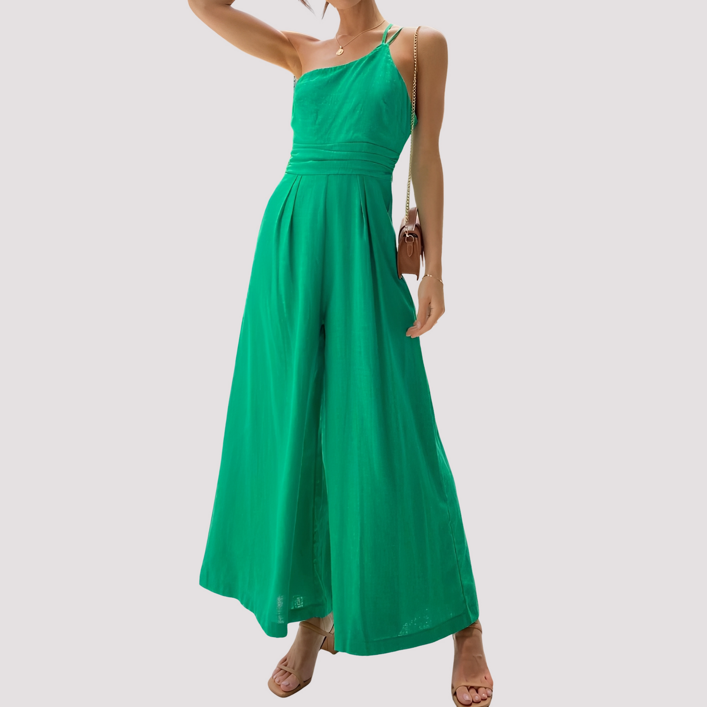 Carla - Eleganter Damen-Overall mit einer Schulter und weiten Beinen