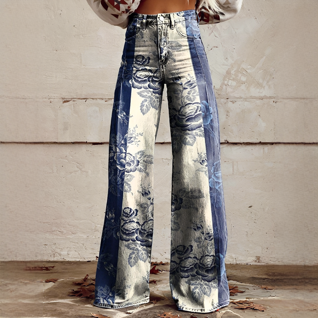 Shelley - Bequeme Weitbeinige Bedruckte Jeans