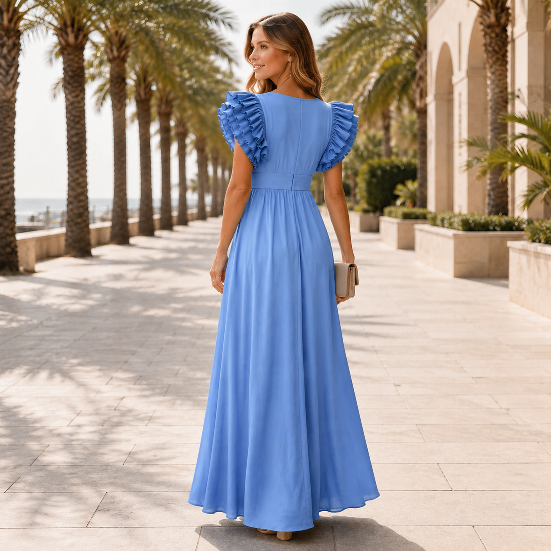 Zhallie - Stilvolles Maxikleid mit Rüschenärmeln