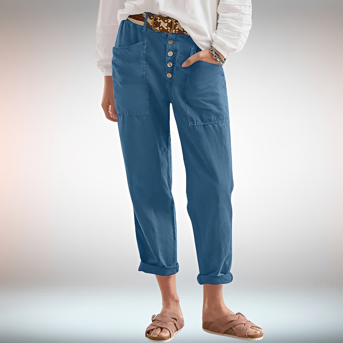 Rhonwen - Elegante, leger geschnittene Hose mit Knöpfen