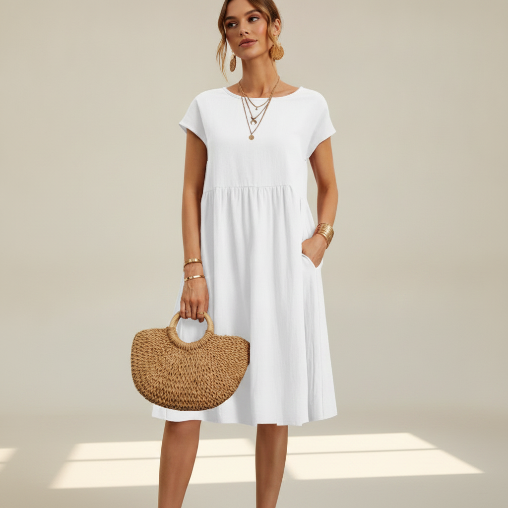Nubia - Elegantes Rundhals-Midikleid