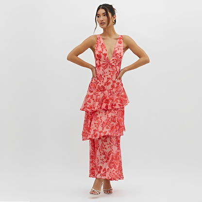 Faye - Elegantes Kleid mit fließendem Stoff, V-Ausschnitt und offenem Rücken