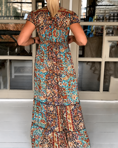 Calneshia - Elegantes Maxi-Kleid mit V-Ausschnitt