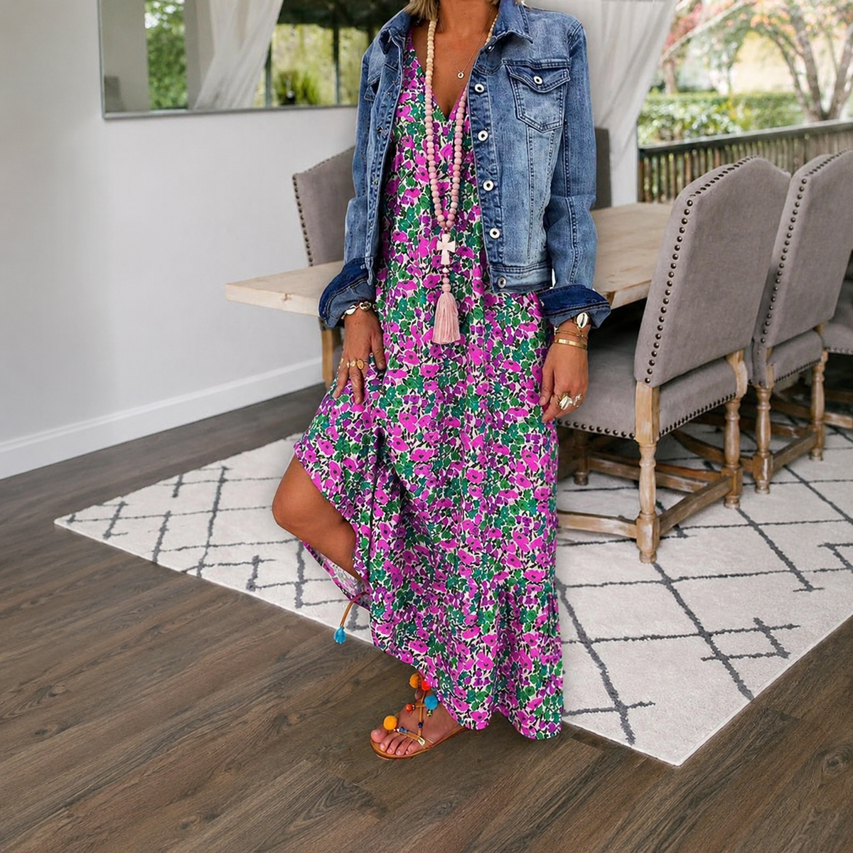 Shalisha - Elegantes Bohemian Kleid mit V-Ausschnitt