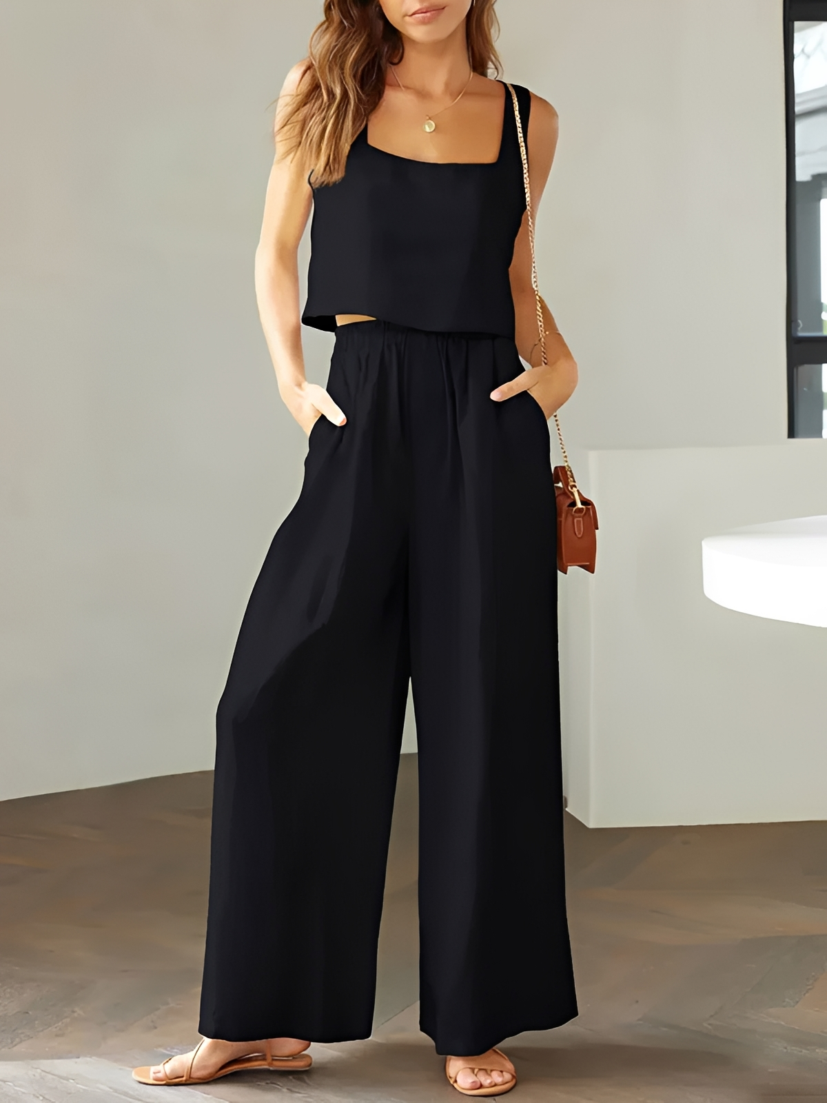 Pia - Legeres Set mit eckigem Halsauschnitt für Top und Hose