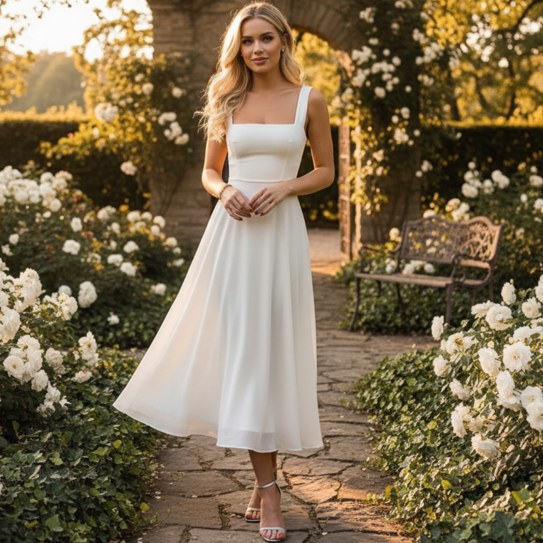 Daniela - Chic Kleid mit rechteckigem Ausschnitt in Midi-Länge