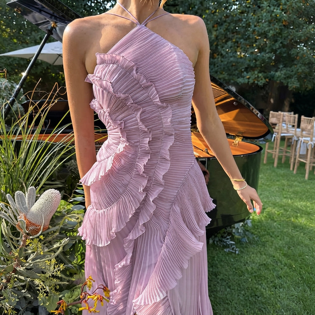 Khatereh - Stilvolles Midikleid mit Rüschen und Neckholder