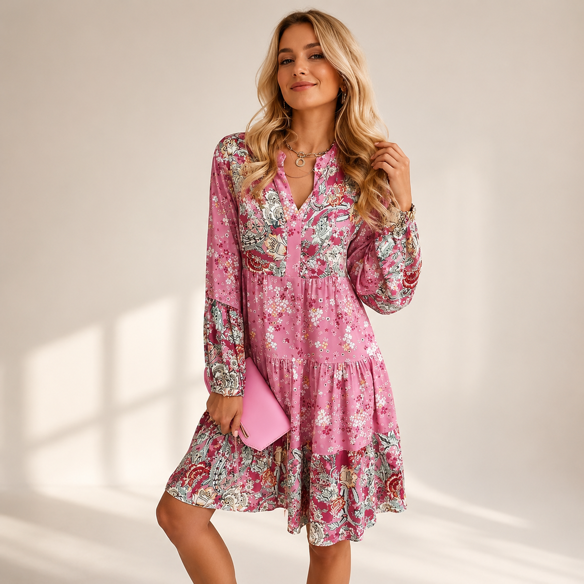 Jarnesha - Elegantes Midikleid mit V-Ausschnitt