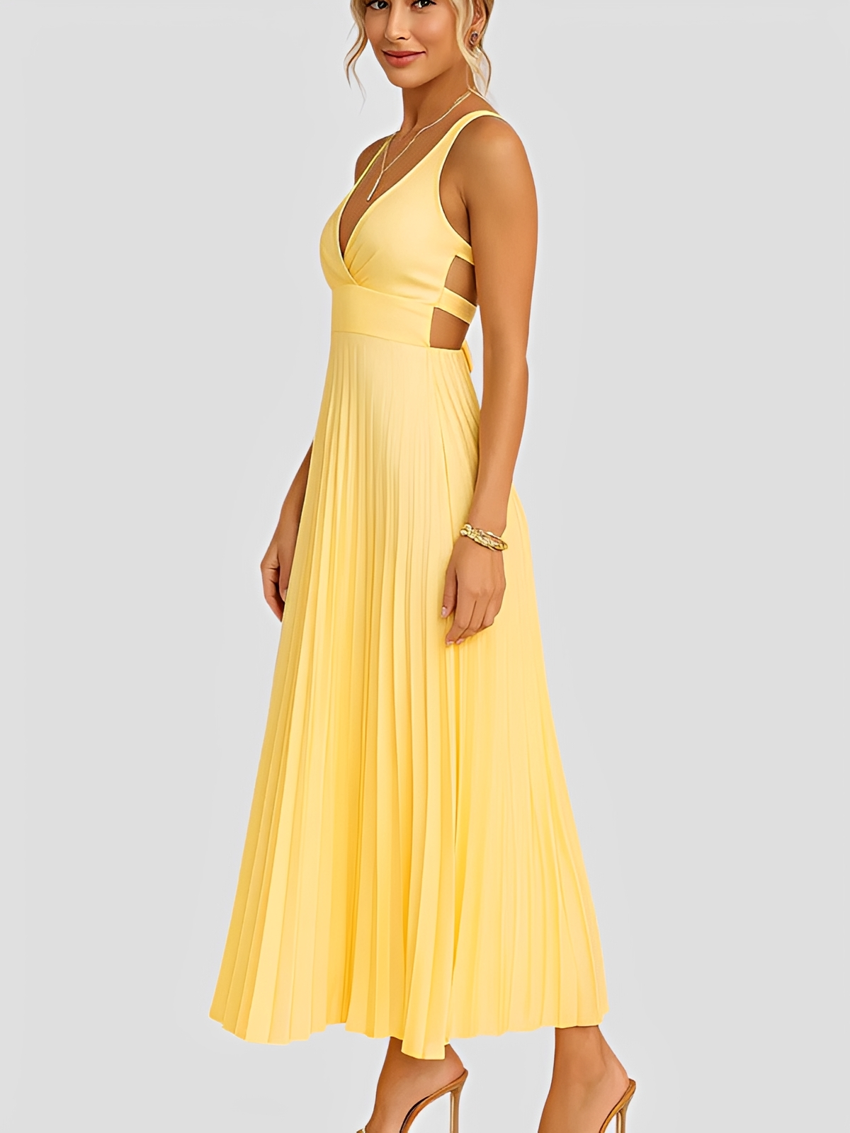 Anjanae - Stilvolles Kleid mit V-Ausschnitt und Faltenrock