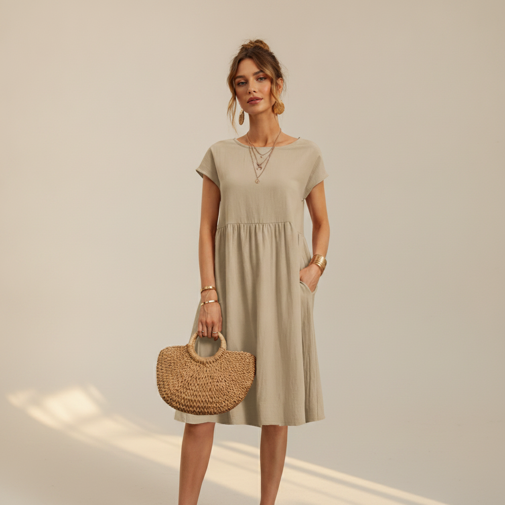 Nubia - Elegantes Rundhals-Midikleid