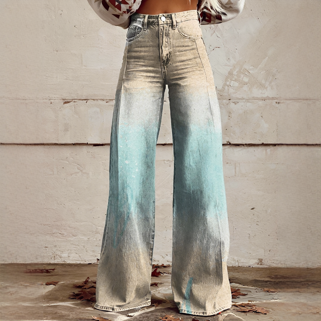 Shelley - Bequeme Weitbeinige Bedruckte Jeans